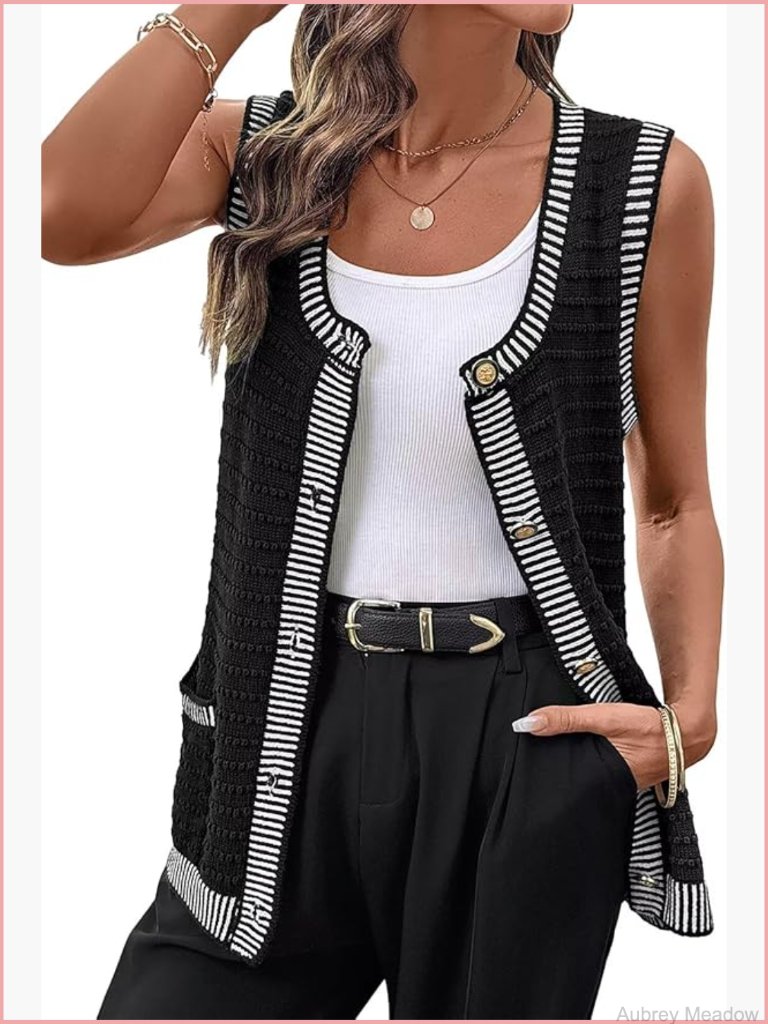 Sleeveless Button Down Cardigan Sweater With Pockets